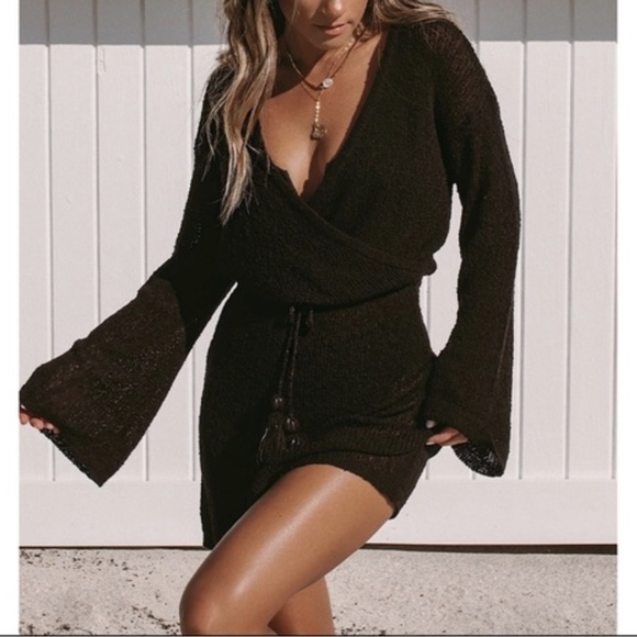 l*space Swim Nwt Lspace Topanga Knit Cover Up Dress In Black Sz L